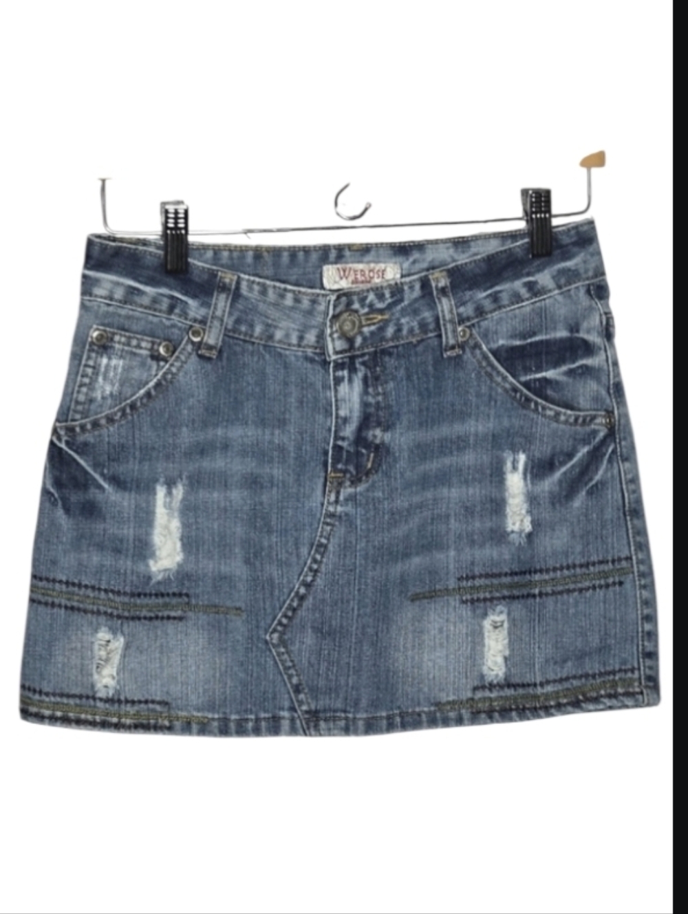 Werose Denim Distressed Skirt